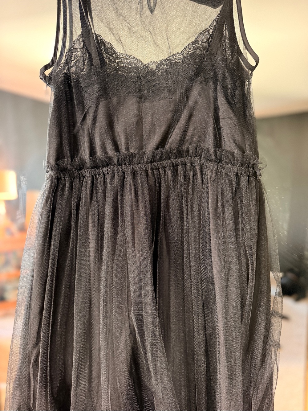 Rodarte Black Tulle & Lace Slip Dress with Bow Straps - Picture 8 of 9